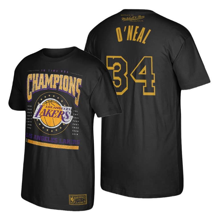 Men's Los Angeles Lakers Shaquille O'Neal #34 NBA 1st Finals Champions Black Basketball T-Shirt DWF7283RH